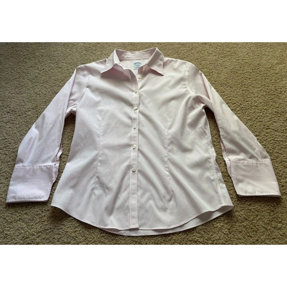Brooks Brothers Fitted Non-Iron Small Check Button-Down Shirt Pink Womens Sz 10